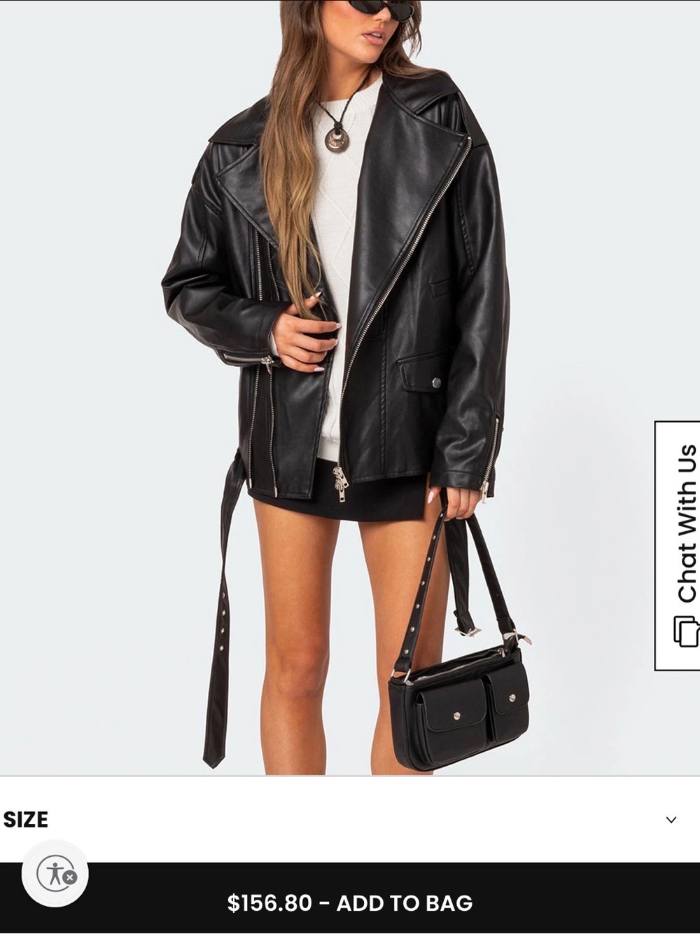 NEW Edikted Black Oversized Faux Leather Moto Jacket